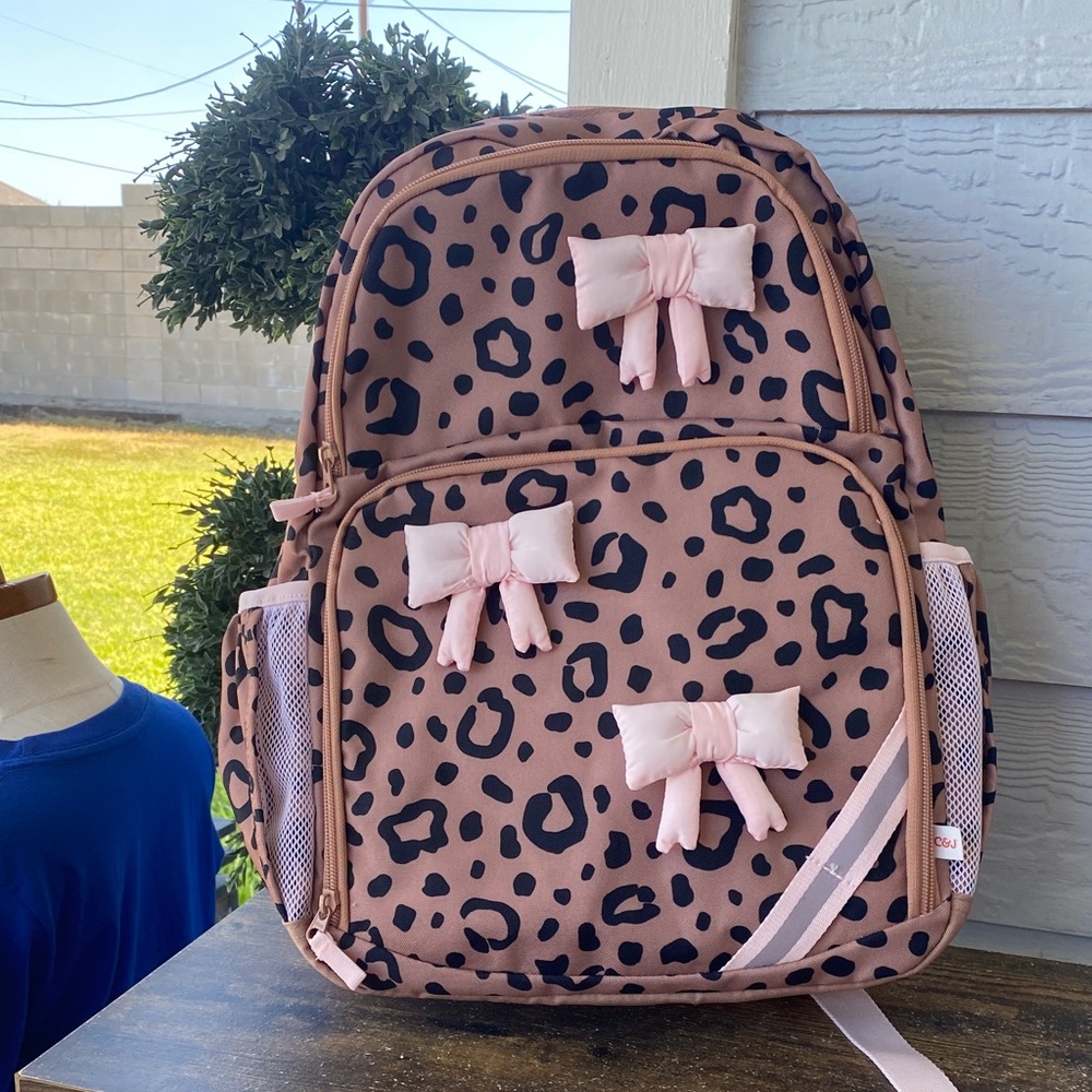 Cat & Jack Leopard Print Backpack with Pink Bows - Picture 4 of 6
